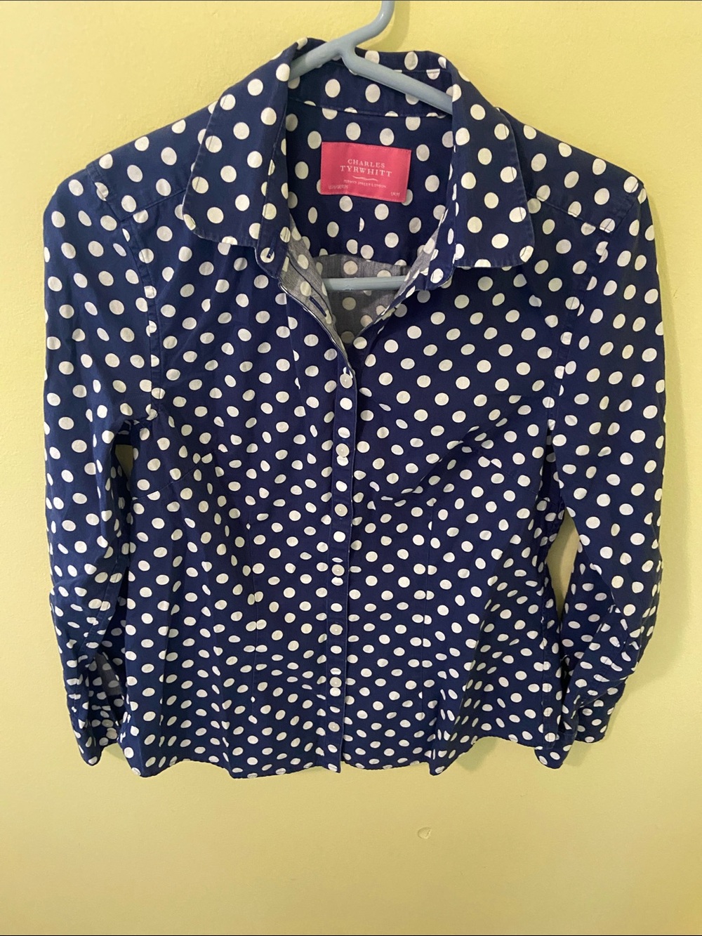 Charles Tyrwhitt Navy Shirt with White Polka Dots
